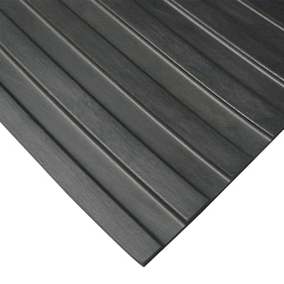 Rubber-Cal "Wide-Rib" Corrugated Rubber Floor Mat - 1/8 in x 4 ft x 15 ft - Black Rubber Roll