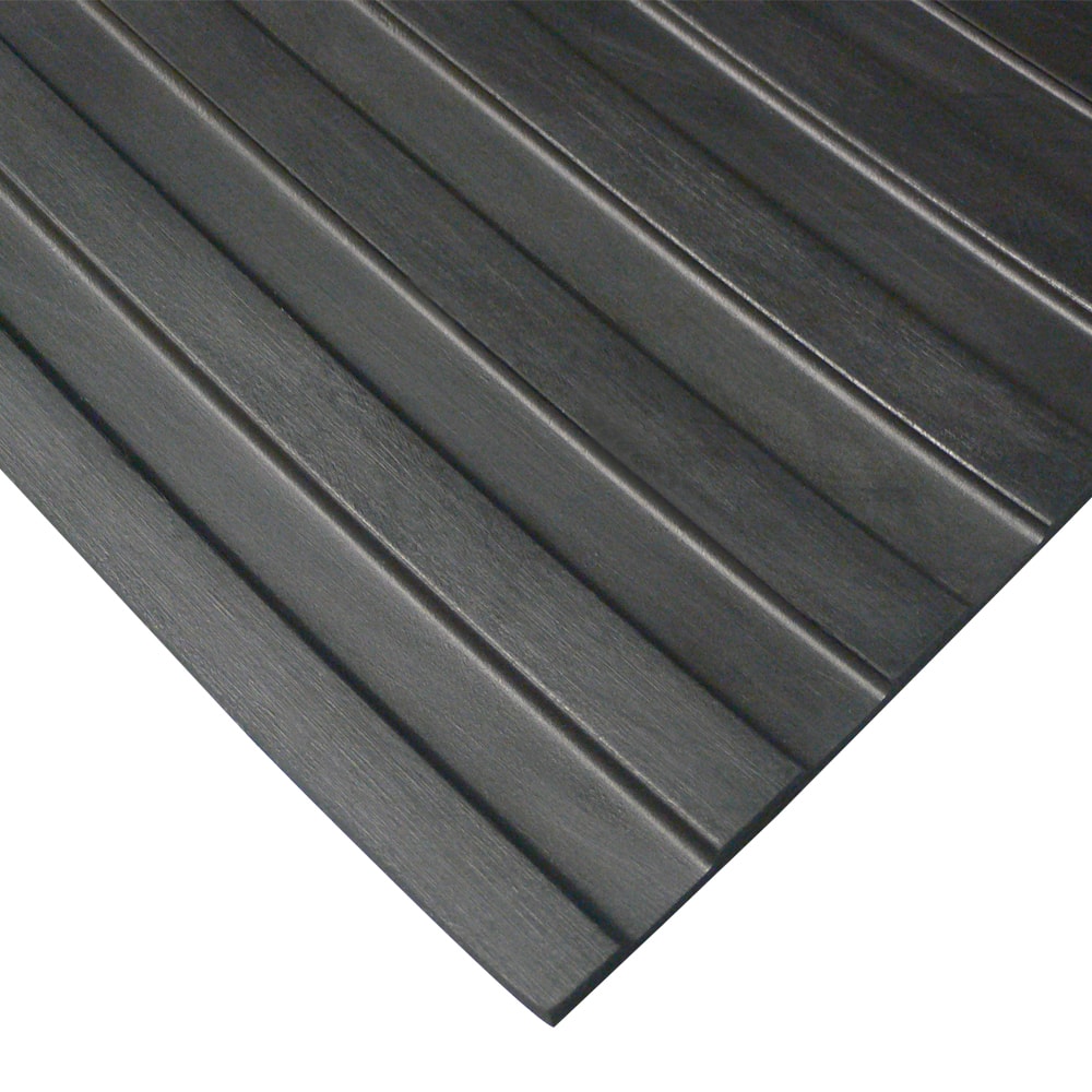 Rubber-Cal "Wide-Rib" Corrugated Rubber Floor Mat - 1/8 in x 4 ft x 15 ft - Black Rubber Roll