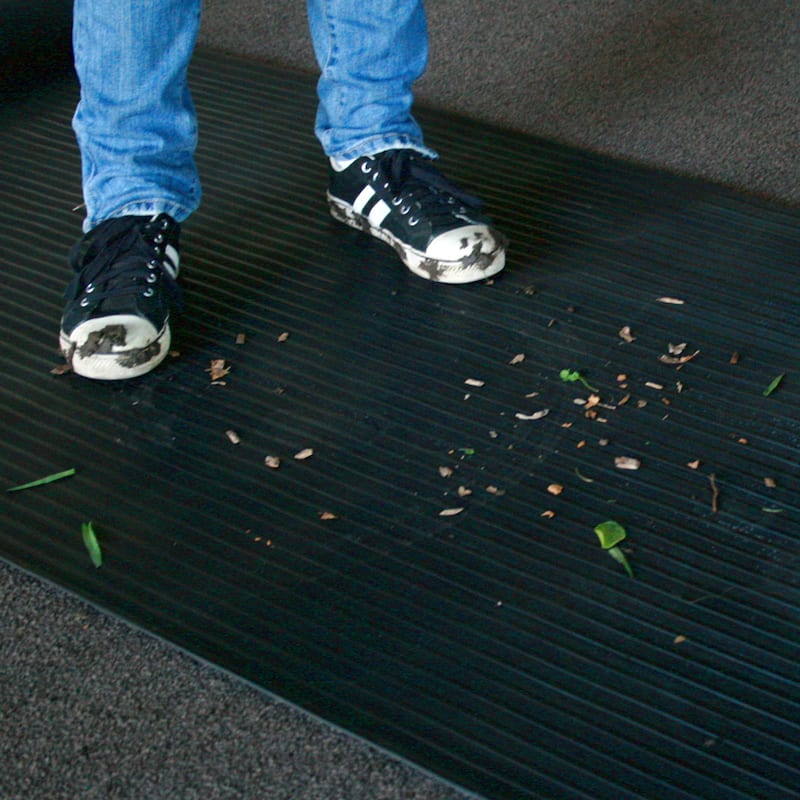 Rubber-Cal "Wide-Rib" Corrugated Rubber Floor Mat - 1/8 in x 4 ft x 15 ft - Black Rubber Roll