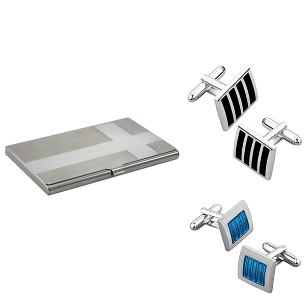 Zodaca Black Silver Cufflink/ Blue Silver Cufflink/ Card Holder