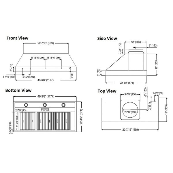 1100 CFM LED Lights 6-Speed KOBE IN2648SQB-1100-5A Deluxe 48 Built-In// Insert Range Hood Baffle Filters