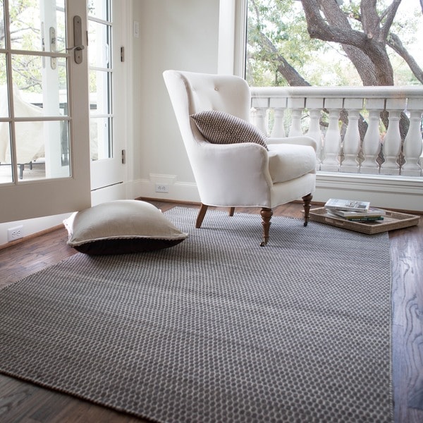 Hand-woven Poplin Charcoal Wool/ Cotton Rug - 7'10" x 11'