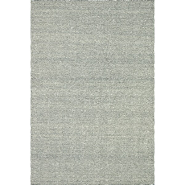 Hand-woven Poplin Aqua Wool/ Cotton Rug ( 7'10 x 11) - 7'10" x 11'