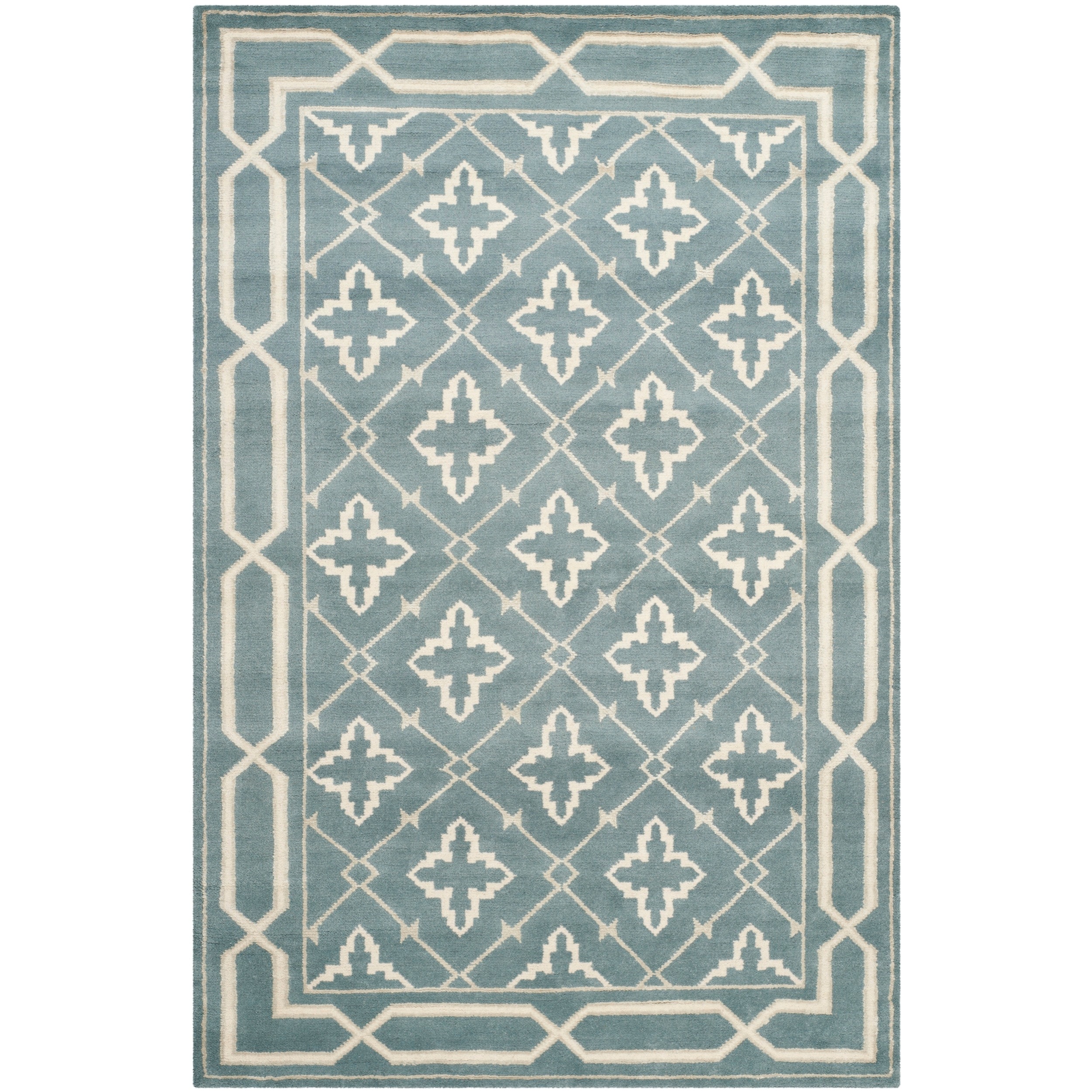 Safavieh Hand knotted Mosaic Blue/ Beige Wool/ Viscose Rug (8 X 10)