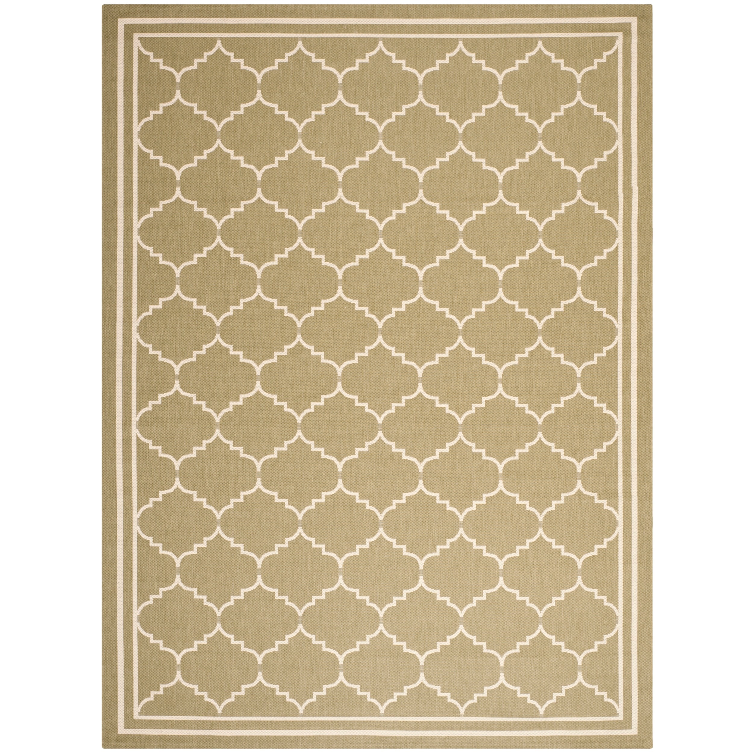 Safavieh Indoor/ Outdoor Courtyard Bordered Green/ Beige Rug (67 X 96)