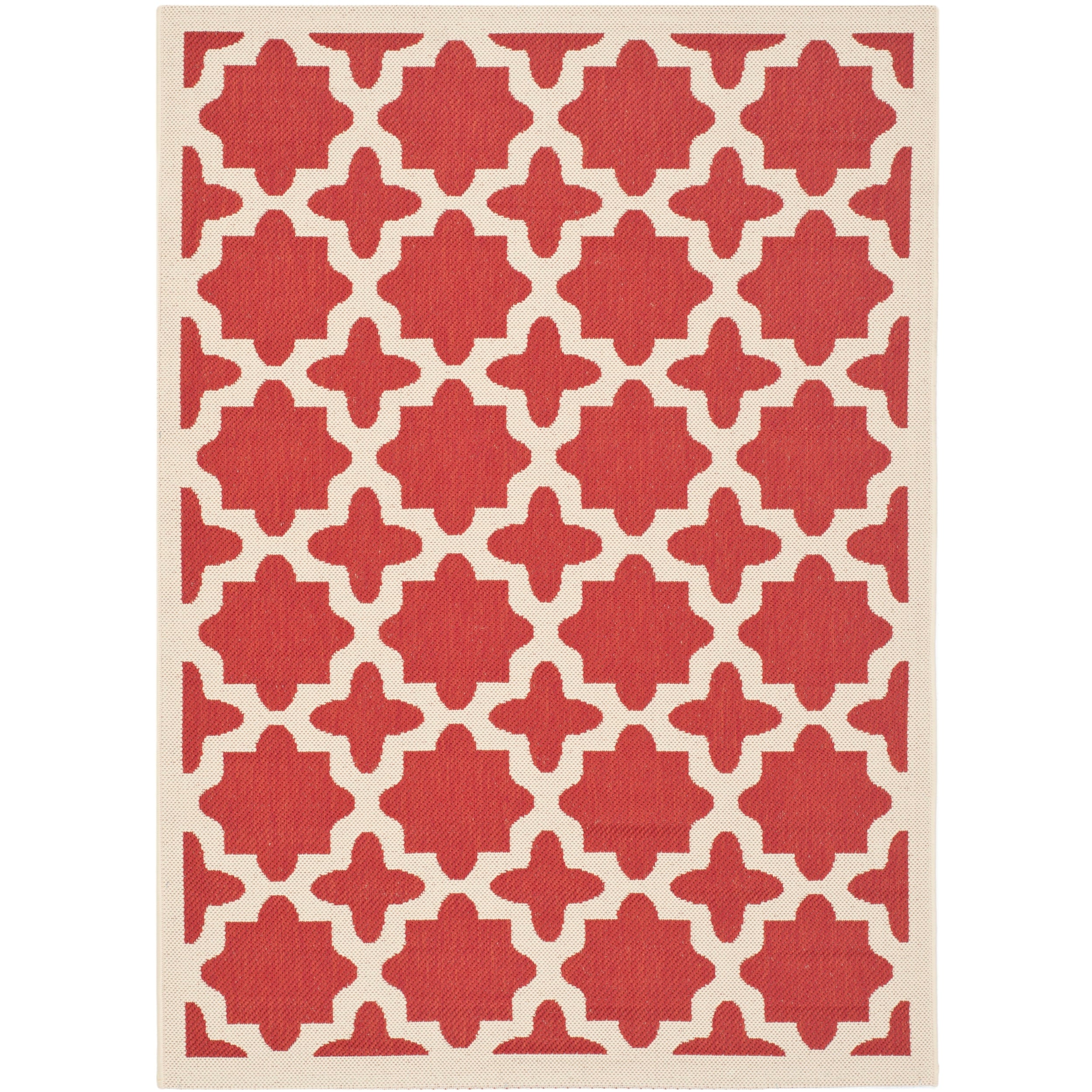 Safavieh Indoor/ Outdoor Courtyard Geometric pattern Red/ Bone Rug (4 X 57)