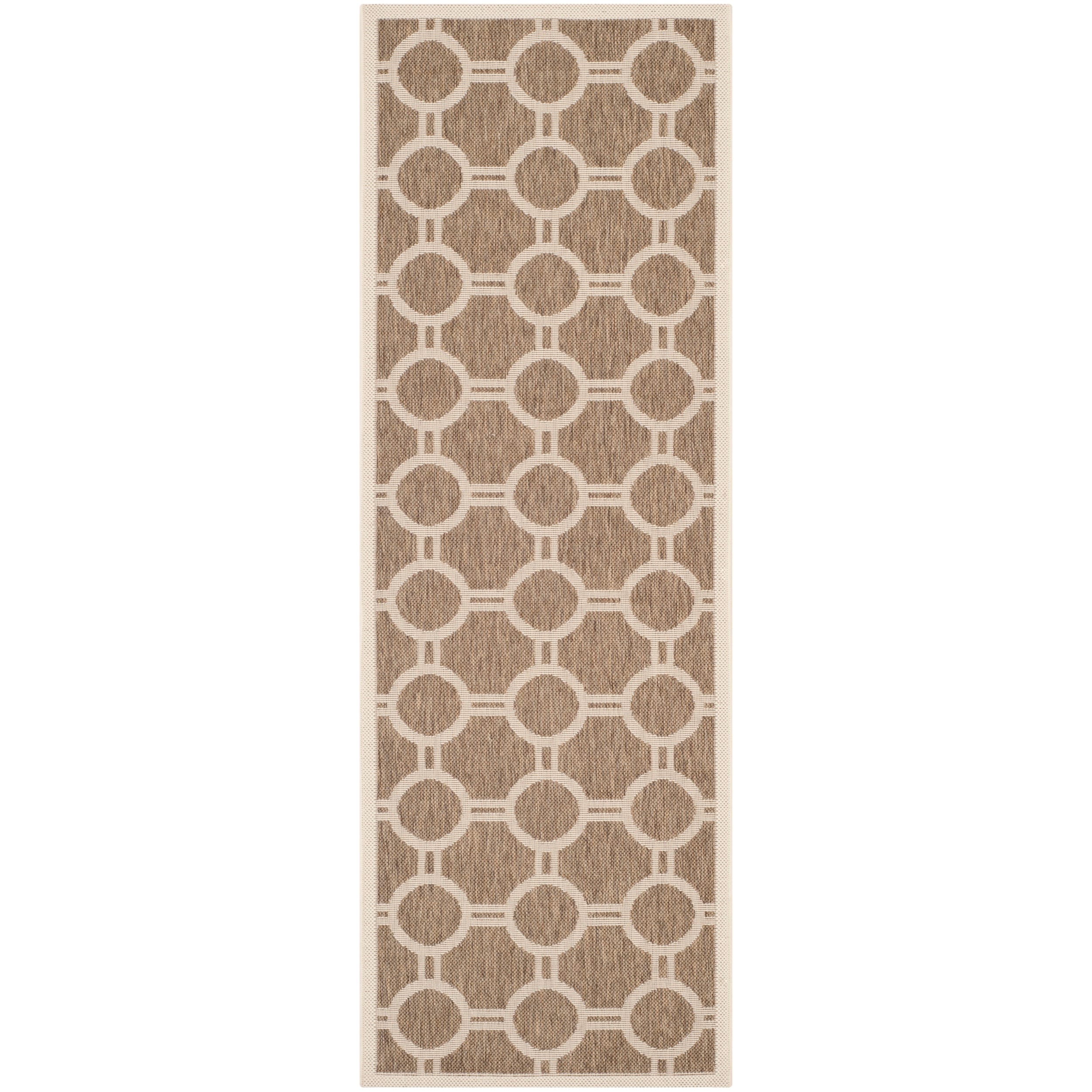 Safavieh Indoor/ Outdoor Courtyard Brown/ Bone Geometric Rug (23 X 67)