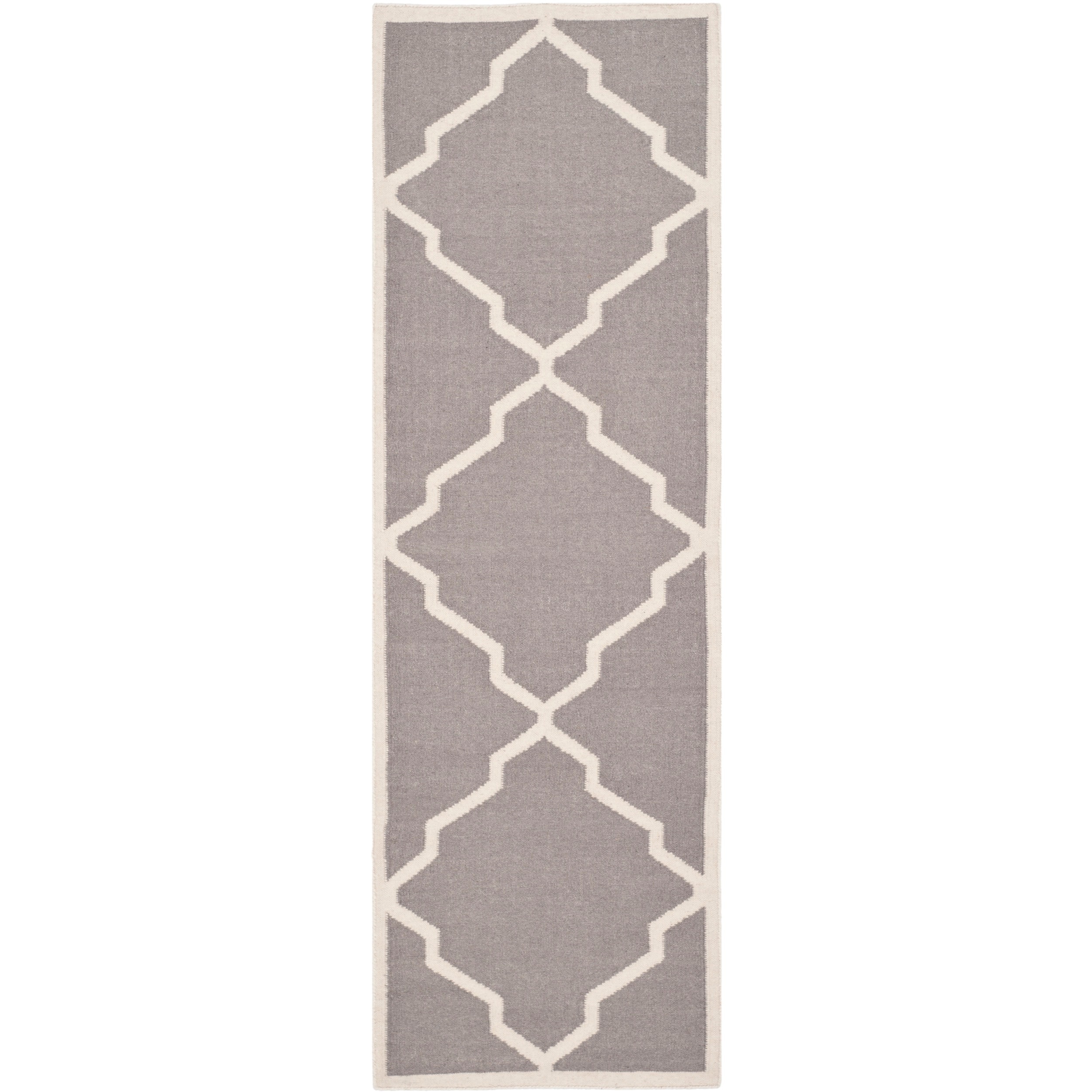 Safavieh Hand woven Moroccan Dhurrie Grey/ Ivory Wool Rug (26 X 6)