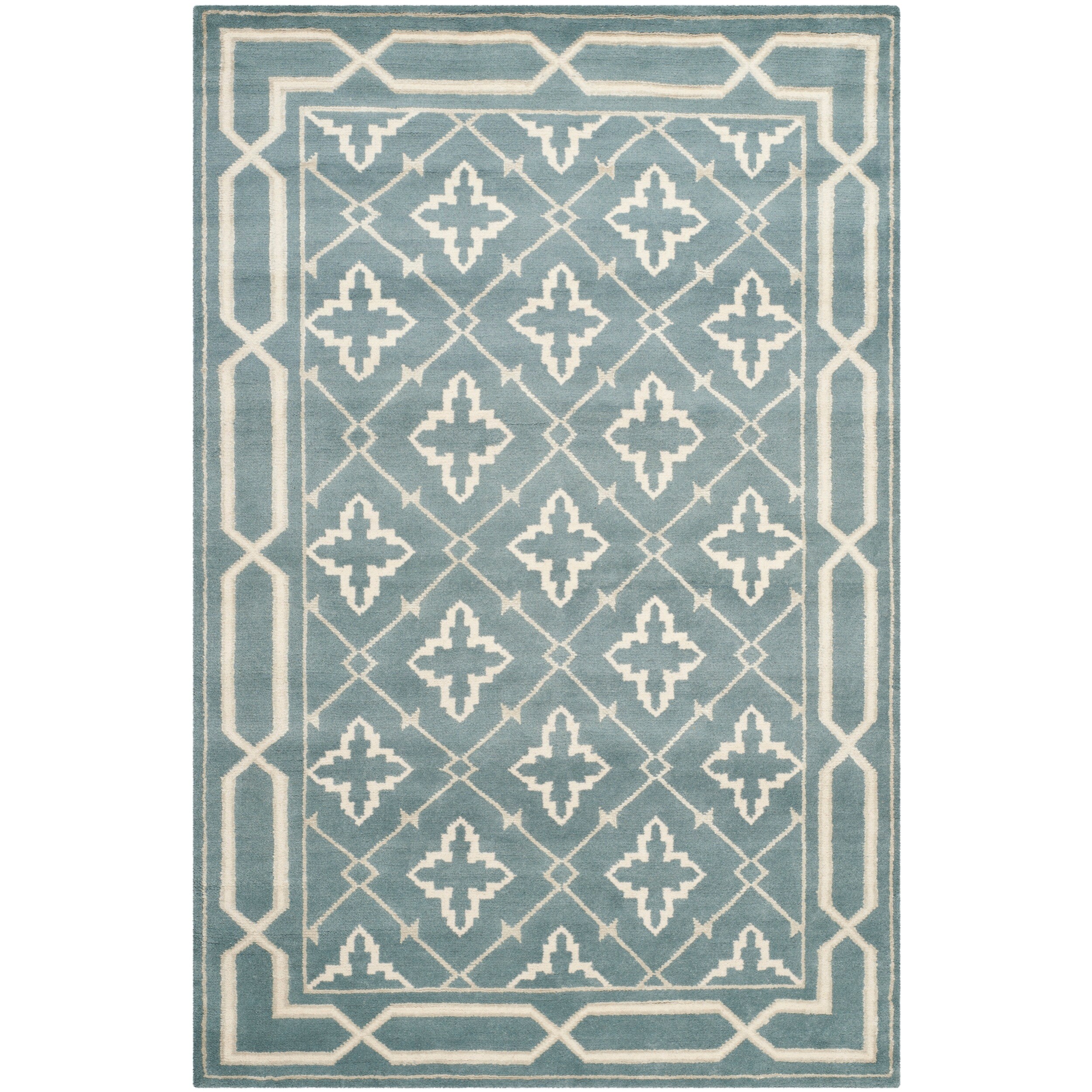 Safavieh Hand knotted Mosaic Blue/ Beige Wool/ Viscose Rug (5 X 8)