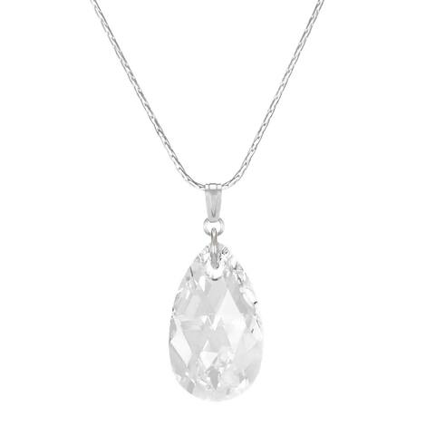 Handmade Jewelry by Dawn Large Clear Crystal Pear Sterling Silver Necklace (USA)