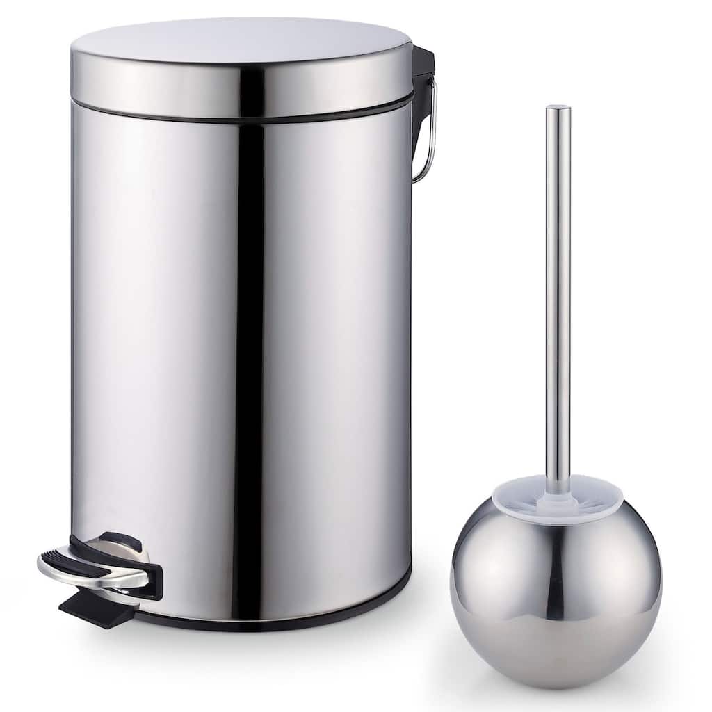 Cook N Home Stainless Steel Step Trash Can/Bin and Toilet Brush with Holder Set, 7 Liter, Round