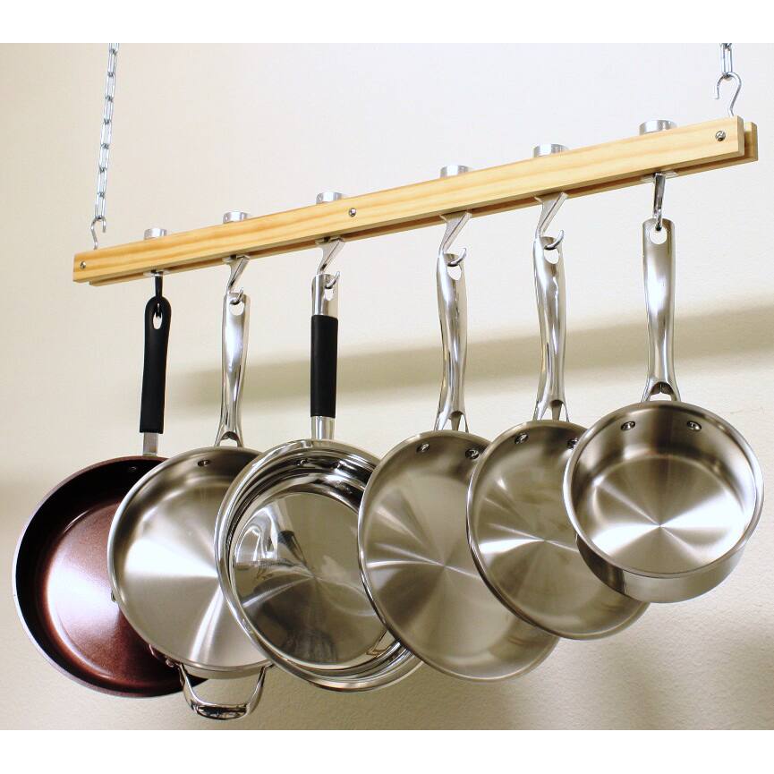 Cooks Standard Ceiling Mounted Wooden Pot Rack, Single Bar, 36-Inch