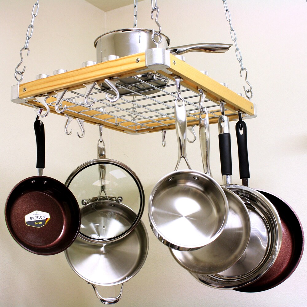 Cooks Standard Ceiling Mounted Wooden Pot Rack 24 By 18 Inch