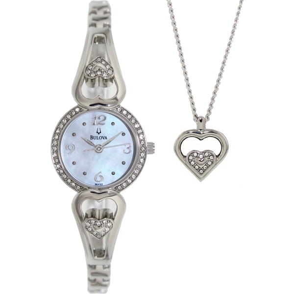 Bulova Women's Crystal 96X122 Silver Stainless Steel Analog Quartz Watch with Mother Of Pearl Dial Bulova Women's Bulova Watches