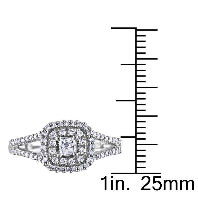 Miadora 14k White Gold 1/2ct TDW Princess-cut and Round Diamond Split Shank Halo Engagement Ring