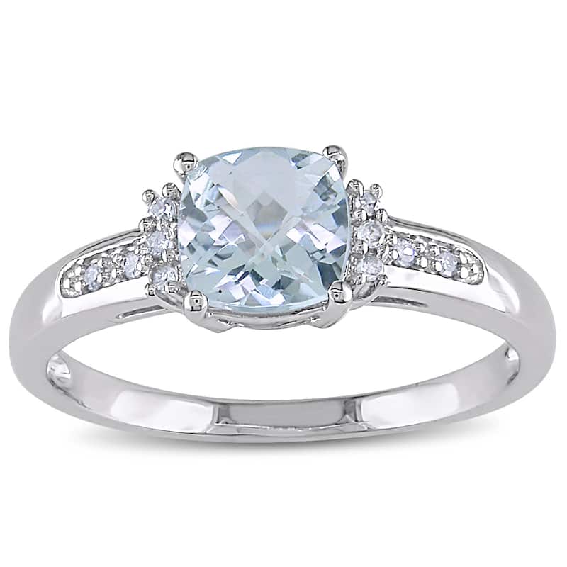 Miadora 10k White Gold Aquamarine and Diamond Ring