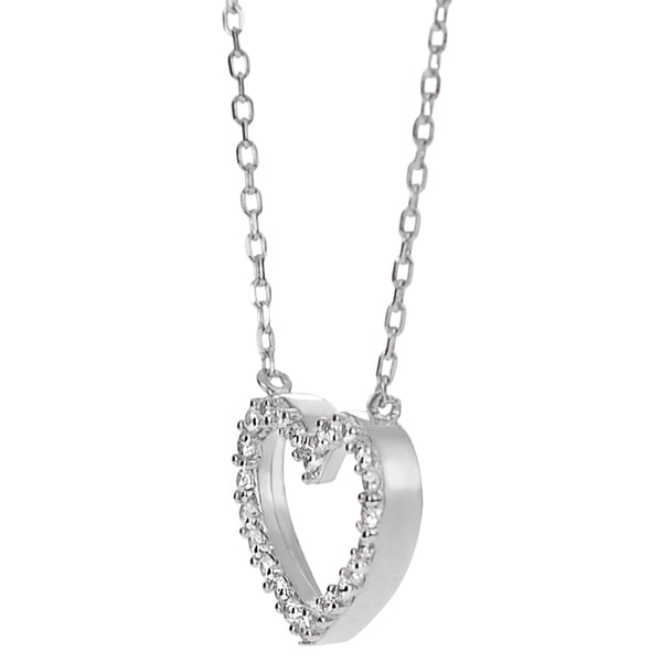 Cubic Zirconia Encrusted Figaro Chain Necklace Rhodium Plated Sterling Silver