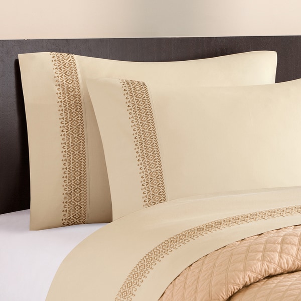 Artology 'Sari' 300 Thread Count Almond Buff Embroidered Sheet Set Sheets