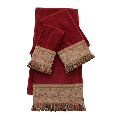 Sherry Kline Red Swirled Paisley Embellished 3-piece Towel Set