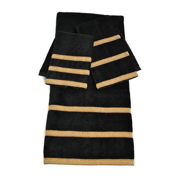 Sherry Kline Triple Row Black 3-piece Embellished Towel Set  Black and gold  bathroom, Gold bathroom decor, Decorative towels