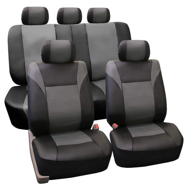 FH Group PU Leather Gray Airbag Compatible Racing Seat Covers (Full Set) FH Group Car Seat Covers