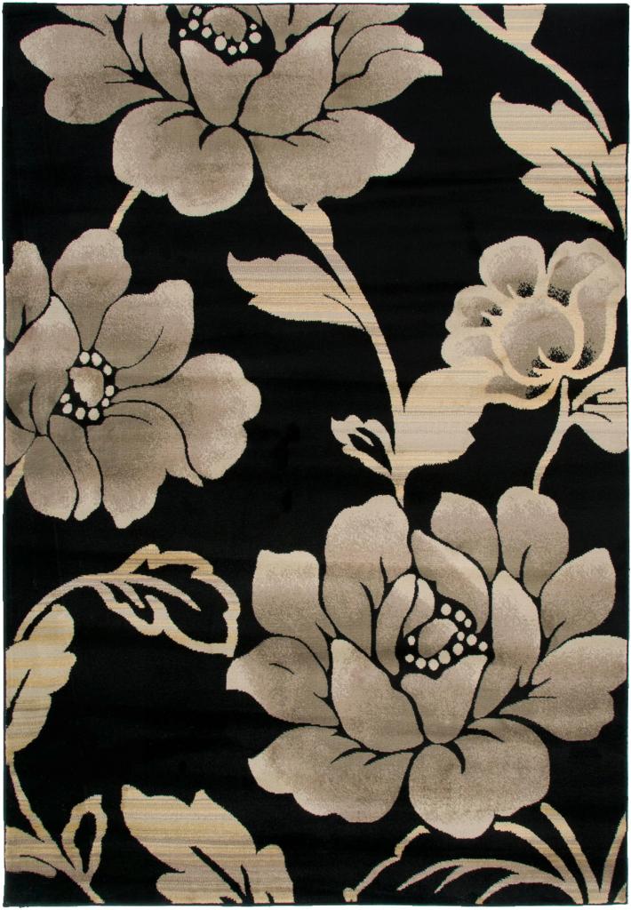 Power loomed Handicraft Imports Gibraltar Floral Black 100 percent Heat set Polypropylene Area Rug (67 X 96)