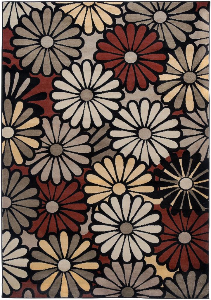 Power loomed Handicraft Imports Gibraltar Black Floral 100 percent Heat set Polypropylene Area Rug (53 X 77)