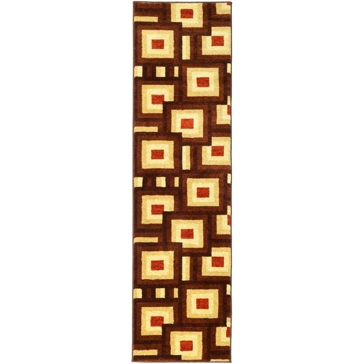 Brown Interlocking Squares 2x72 Rug Runner Rug