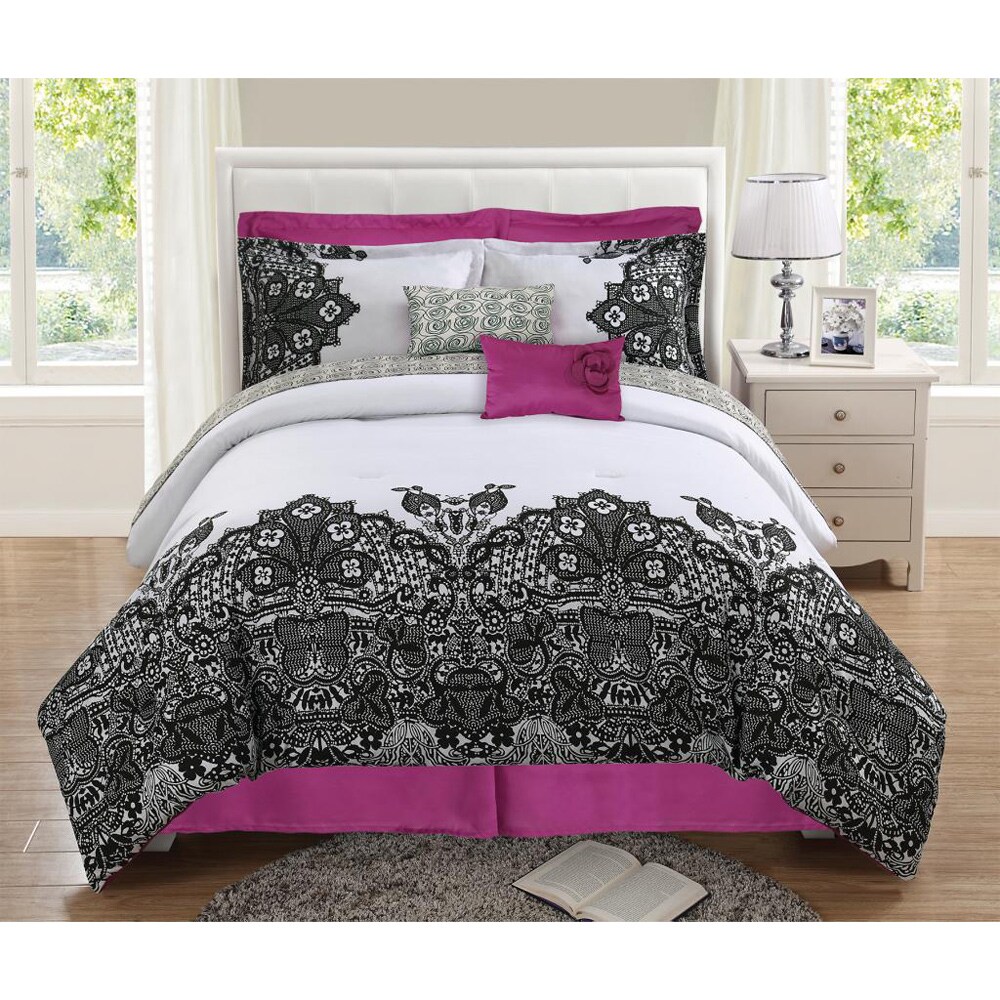 Shop Black White Lace Reversible 8 Piece Comforter Set Free