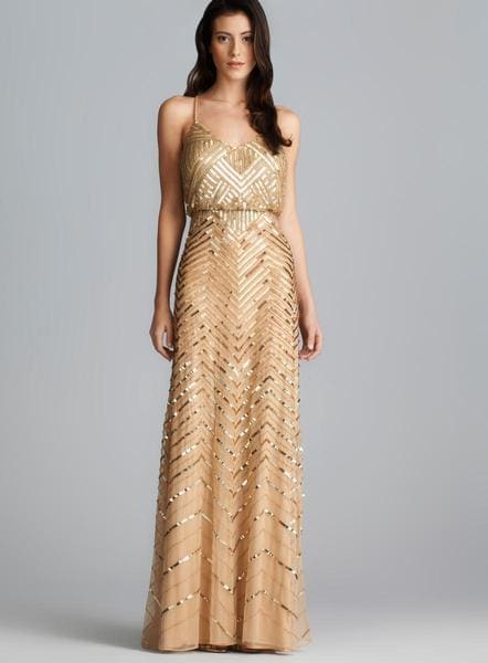 Adrianna Papell Cross Back Long Sequined Blouson Dress