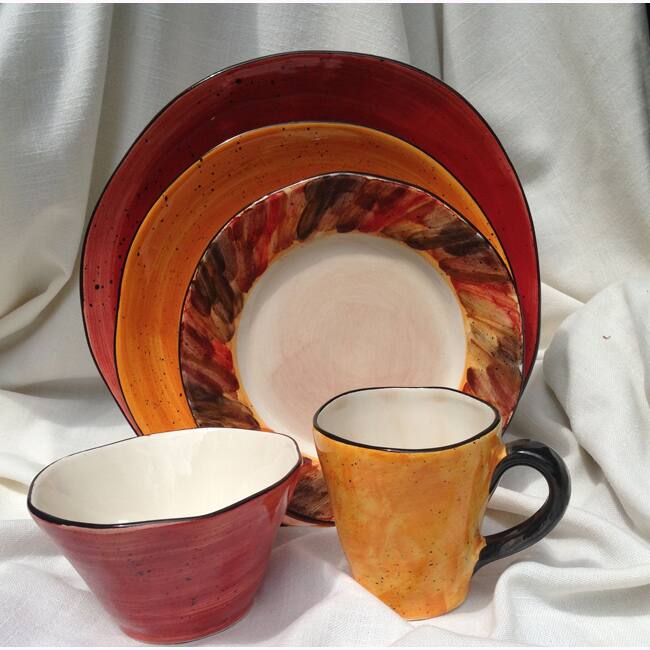 Handmade Tortoise Shell Brown and Red Ceramic 5-piece Place Setting Bundle (Italy)