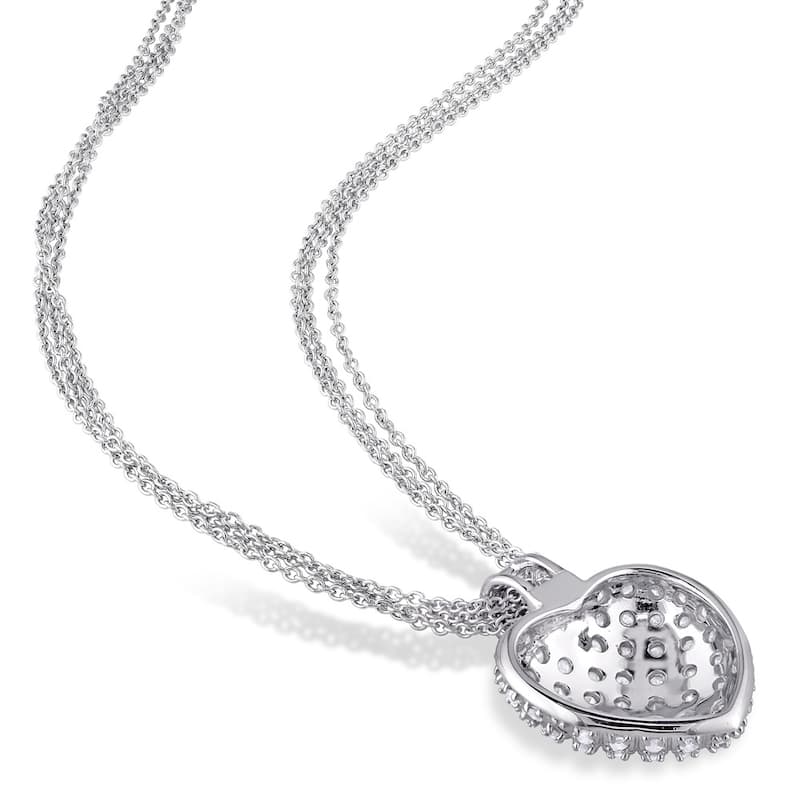 Haylee Jewels 1ct TDW Diamond Heart Triple-strand Drop Necklace Sterling Silver - 17 in x 25.5 mm x 19.5 mm