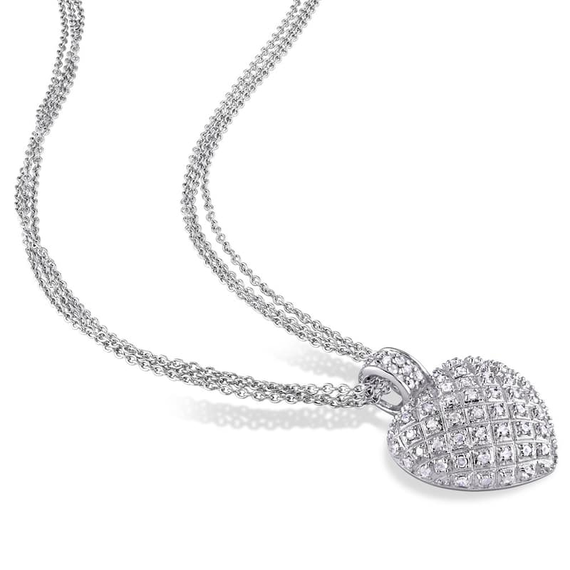 Haylee Jewels 1ct TDW Diamond Heart Triple-strand Drop Necklace Sterling Silver - 17 in x 25.5 mm x 19.5 mm
