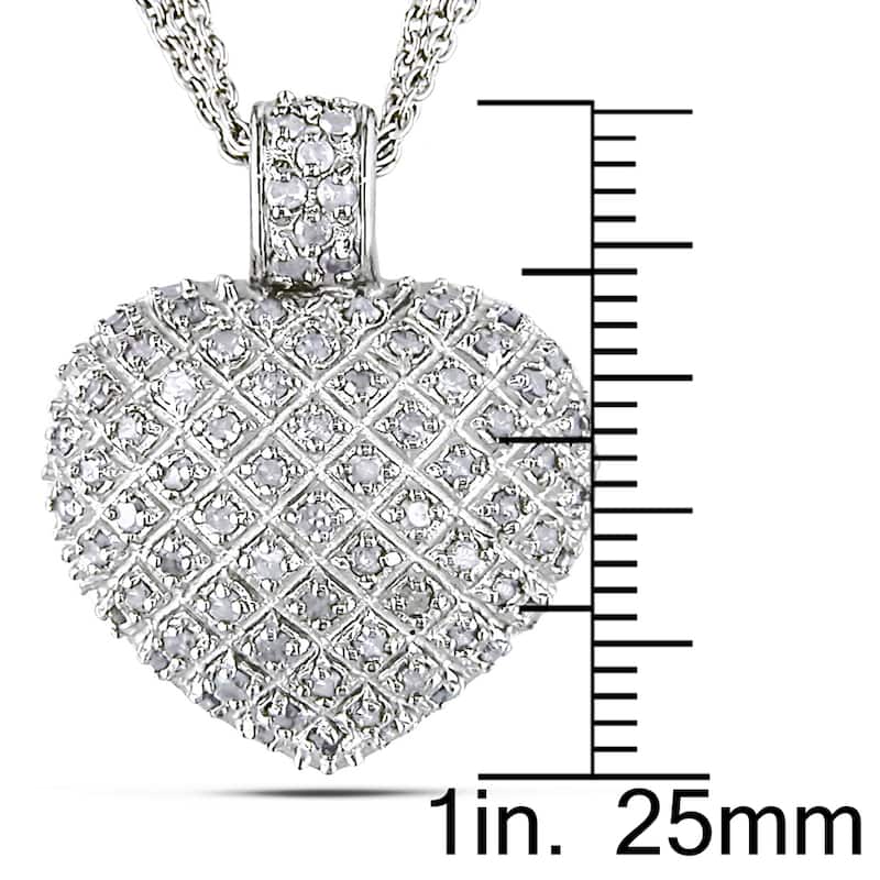 Haylee Jewels 1ct TDW Diamond Heart Triple-strand Drop Necklace Sterling Silver - 17 in x 25.5 mm x 19.5 mm