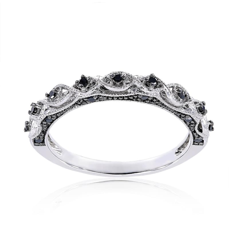 Miadora 10k White Gold 1/8ct TDW Black Diamond Stackable Wedding Band Ring