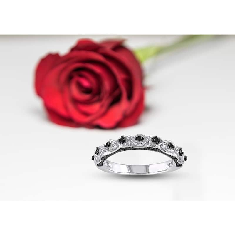 Miadora 10k White Gold 1/8ct TDW Black Diamond Stackable Wedding Band Ring