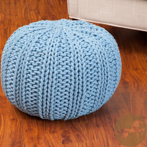 Christopher Knight Home Olivia Blue Cotton Braid Pouf Ottoman