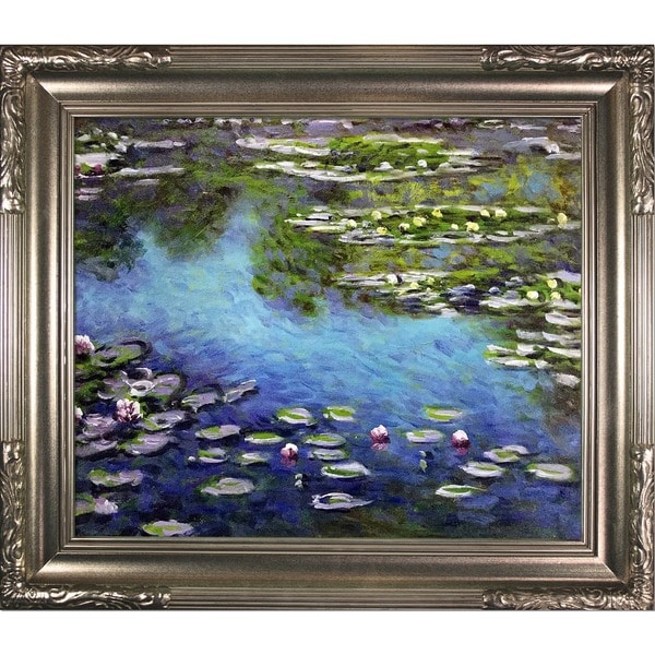 Claude Monet 'Water Lilies' Hand Painted Framed Canvas Art - Free ...