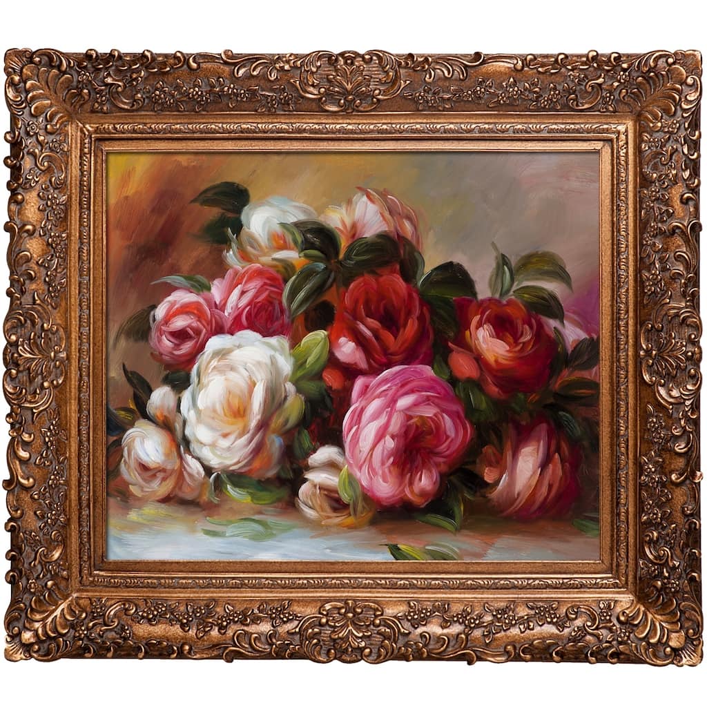 La Pastiche Pierre Auguste Renoir 'Discarded Roses' Hand Painted Framed Canvas Art