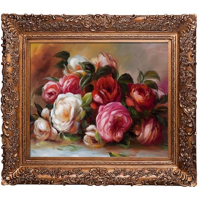 La Pastiche Pierre Auguste Renoir 'Discarded Roses' Hand Painted Framed Canvas Art