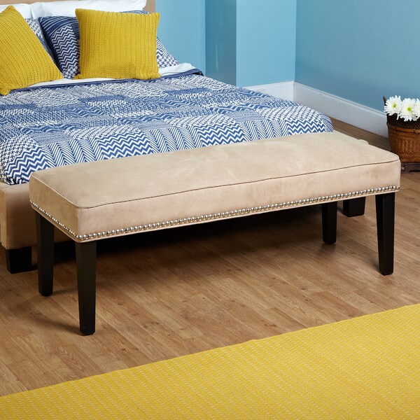 Simple Living Beige Microfiber Nailhead Bench - Free Shipping Today