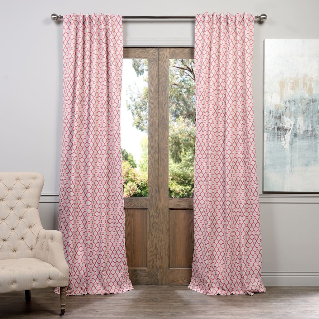 Geometric Pink and Beige Rod Pocket Curtain (2 Panels)