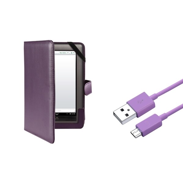 INSTEN Purple Leather Phone Case Cover/ Headset for Barnes & Noble Nook Color