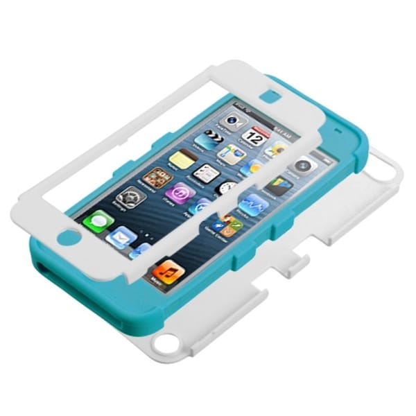 Insten White/ Light Blue Tuff Hard PC/ Silicone Dual Layer Hybrid Glossy Case Cover For Apple iPod Touch 5th/ 6th Gen