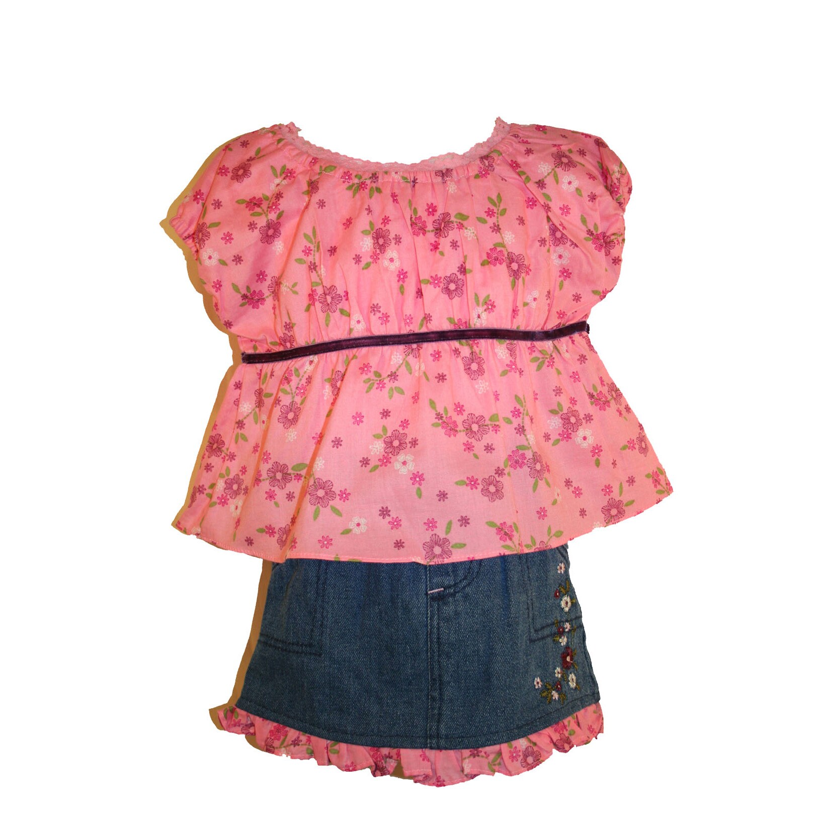 Beluga New York Pink Floral Print Denim Skirt Set