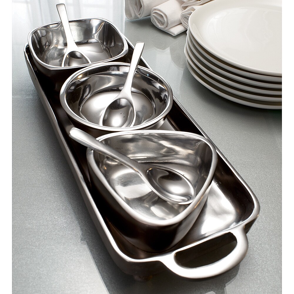 7piece Tray and Bowl Condiment Set Silver Transitional, Patterned eBay