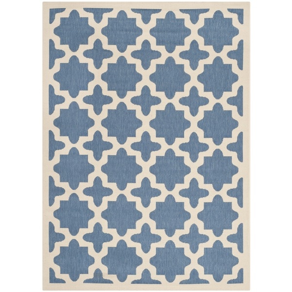 Safavieh Indoor/ Outdoor Courtyard Geometric pattern Blue/ Beige Rug (4' x 5'7'') Safavieh 3x5   4x6 Rugs