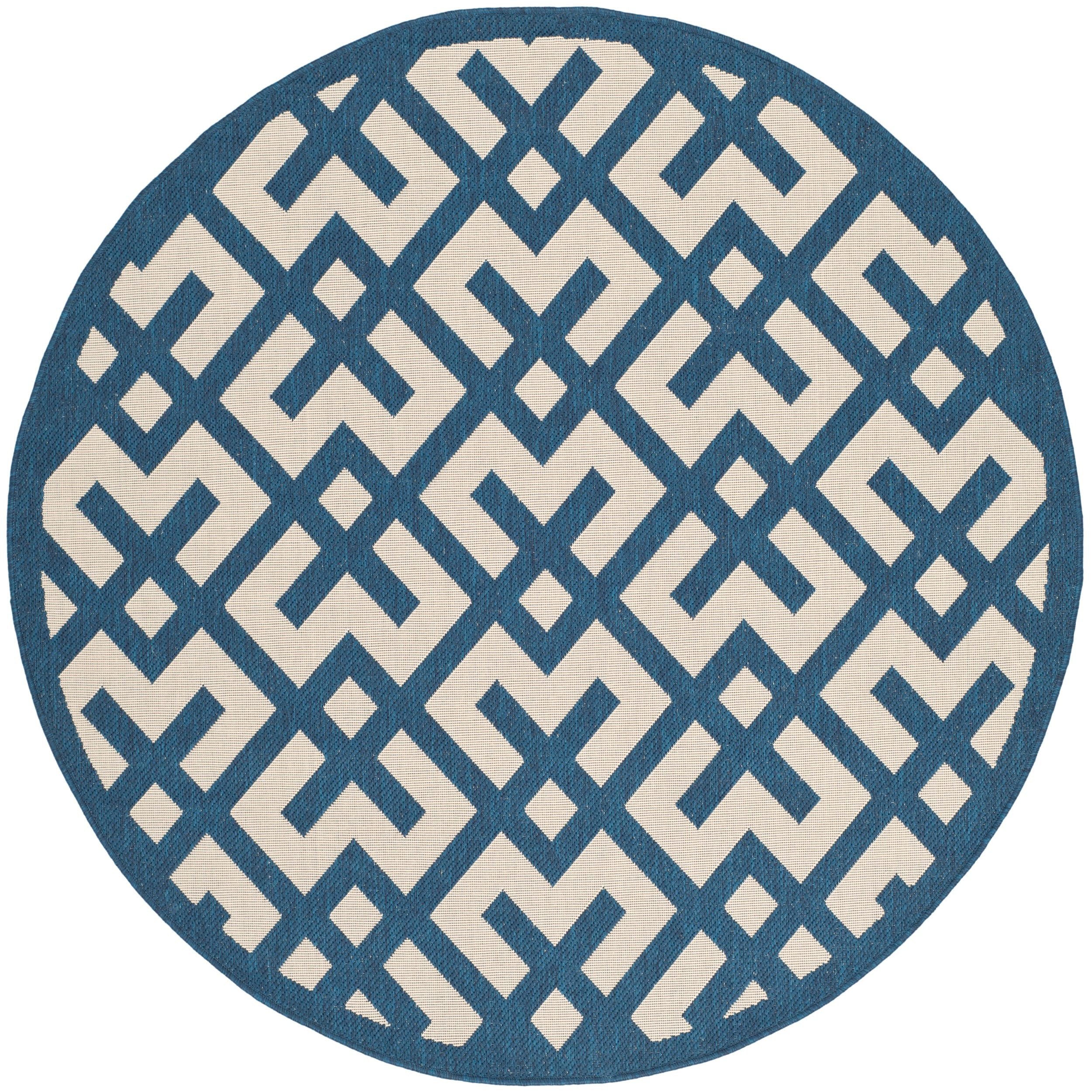 Safavieh Indoor/ Outdoor Courtyard Navy/ Beige Polypropylene Rug (53 Round)