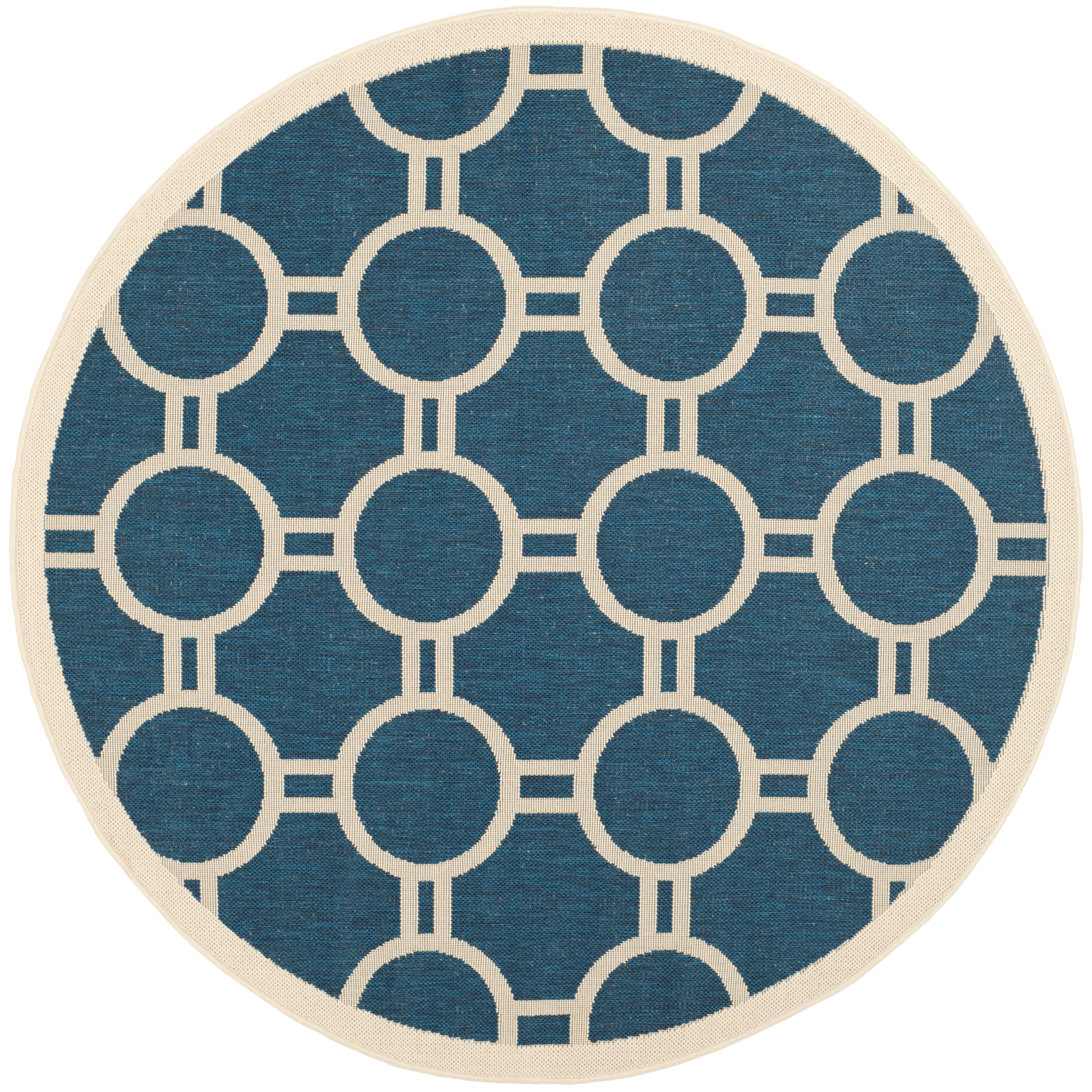 Safavieh Indoor/ Outdoor Courtyard Navy/ Beige Stain Resistant Rug (67 Round)