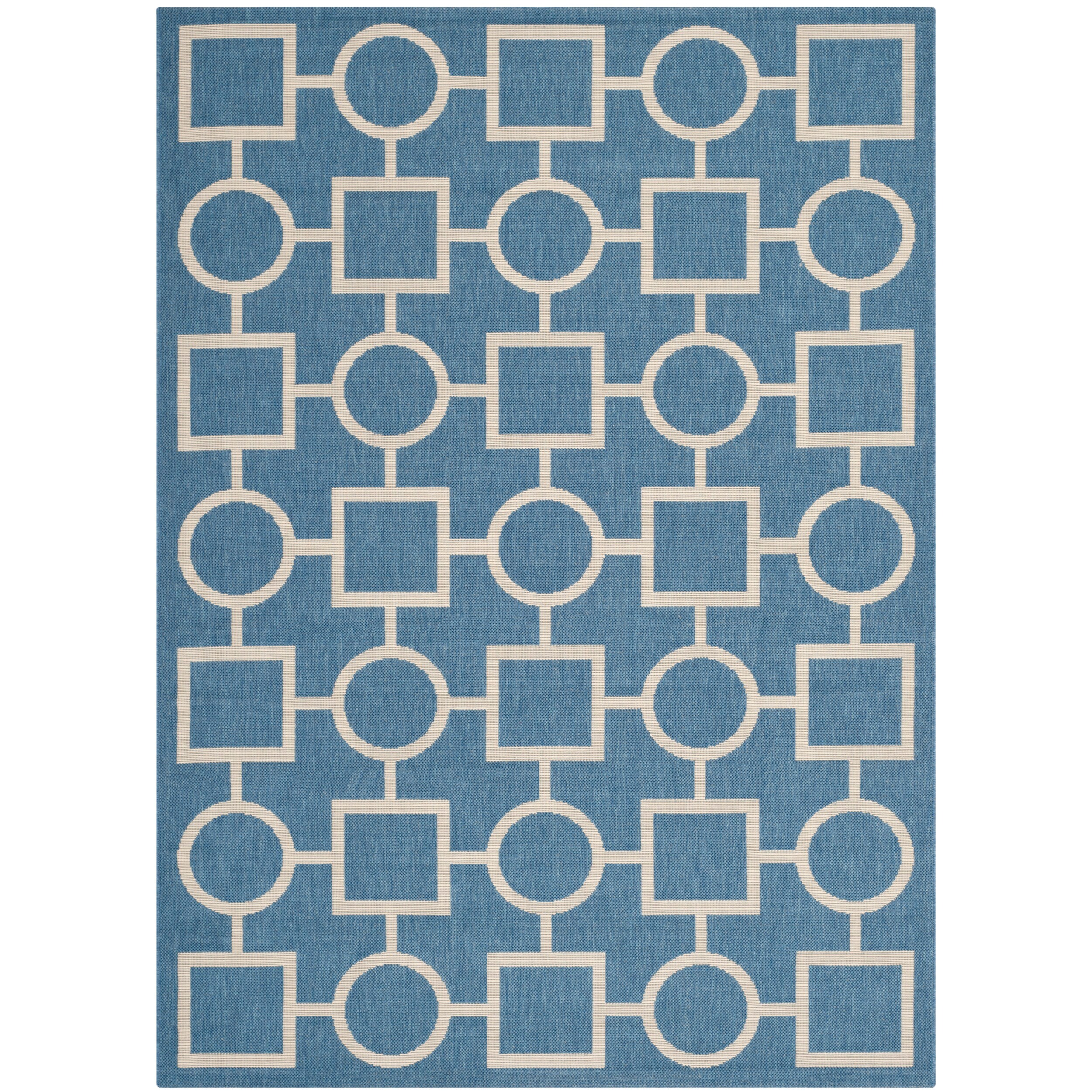 Safavieh Indoor/ Outdoor Courtyard Squares and circles Blue/ Beige Rug (4 X 57)
